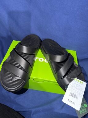 CROCS Women’s Black Triple-Strap Slide Sandals